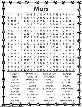 Mars Word Search By Jennifer Olson Educational Resources Tpt