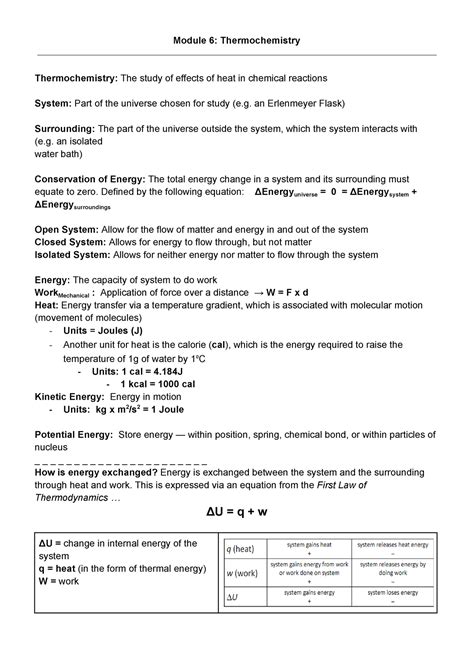 Chem Notes Module Thermochemistry Thermochemistry The Study