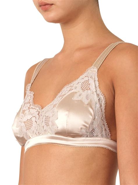 Lyst Dolce Gabbana Lace And Satin Soft Cup Bra In Natural