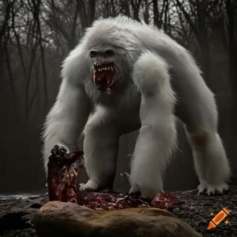 Image of a yeti feeding on a deer carcass on Craiyon