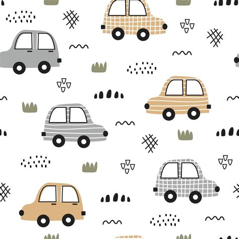 Cartoon transportation background for children seamless pattern vector with toy car Children's ...