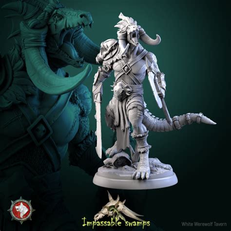 3d Printable Lizardfolk Warlord 32mm And 75mm Heroic Miniature Pre