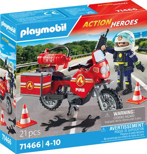 Playmobil Action Heroes Pas Cher Pompier Et Moto