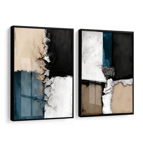 Quadro Decorativo Abstrato Neutro Vidro e Moldura 2 Peça