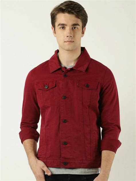 Buy Klizen Men Maroon Solid Denim Full Sleeve Jacket Online At Best