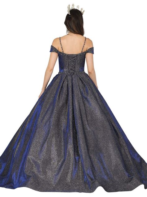 Iridescent Glitter Cold Shoulder Ball Gown By Dancing Queen Ball