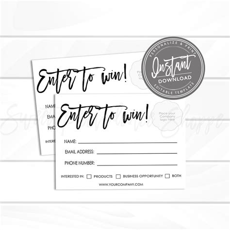 Printable Entry Forms For Giveaways