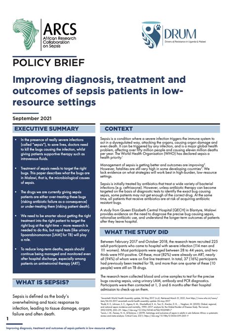 Improving diagnosis, treatment and outcomes of sepsis patients in low ...