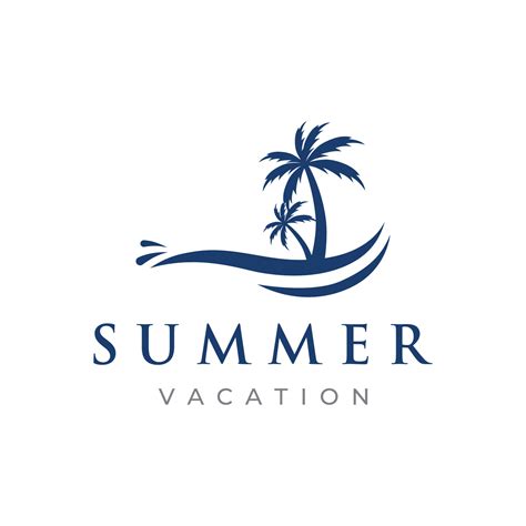 Beach Summer Vacation Creative Logo Template With Waves Palm Trees And