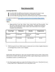 Copy Of Plate Tectonics PhET Plate Tectonics PhET Learning Objectives