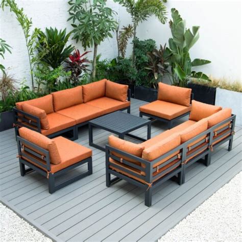 Leisuremod Chelsea Piece Patio Sectional With Coffee Table Black