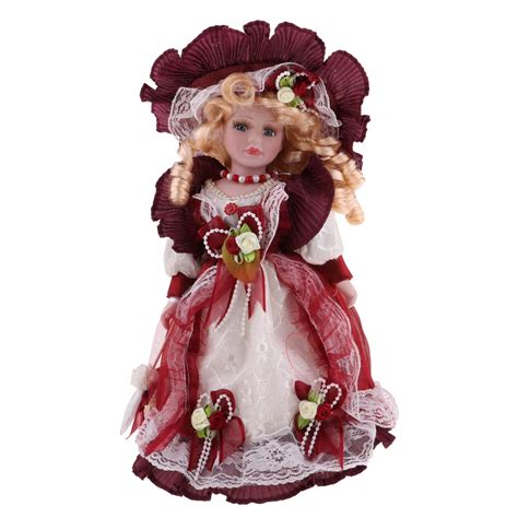 30cm Porcelain Doll Victorian Lady In Burgundy Dress Gown People Figure