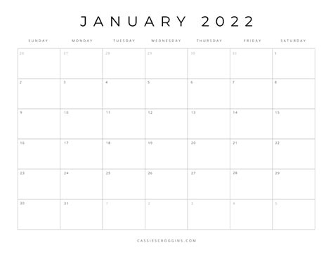 Printable 2022 Monthly Calendar Template