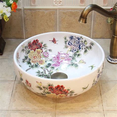 Luxury White Peony Flower Basin Handmade Lavabo Washbasin Artistic