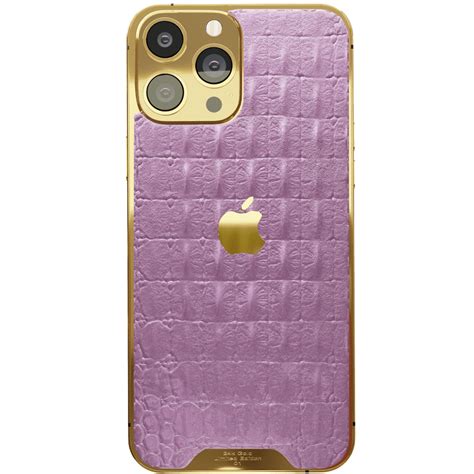 24k Gold iPhone 15 Pink Croc Premium Quality Slim Design | Goldgenie