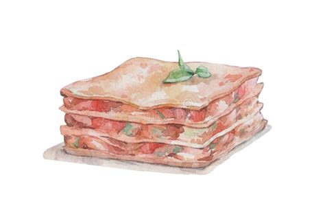 Lasagne Illustration Tirée Par La Main D aquarelle D isolement Sur Le