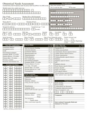 Fillable Online Obstetrical Needs Assessment Fax Email Print Pdffiller