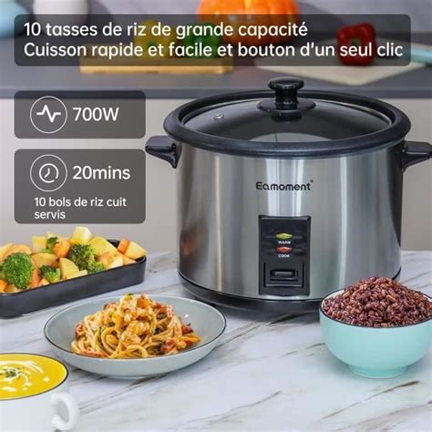 ERC 10CSL 1 8L 700W cuiseur à riz et insert vapeur noir chaud et