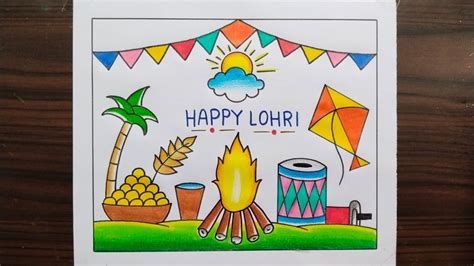 Lohri Drawing Easy Steps Lohri Festival Drawing Happy Lohri Drawing