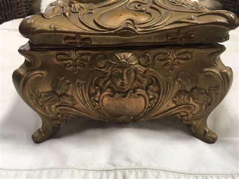 Antique Jennings Brothers Jb Art Nouveau Lady Trinket Casket Box