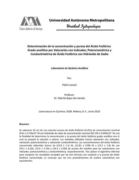 Determinaci N De La Concentraci N Y Pureza Del Cido Fosf Rico