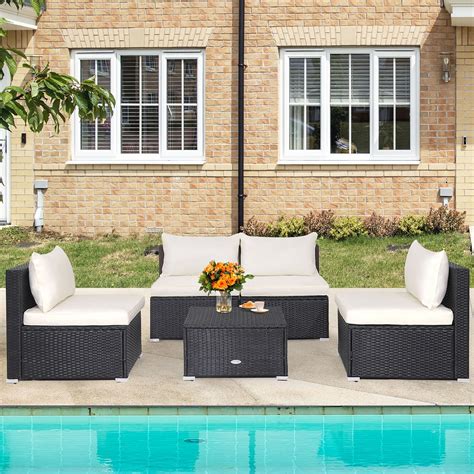 Gymax 5PCS Patio Outdoor Rattan Sofa Conversation Set For Backyard W