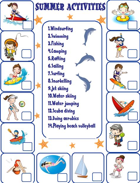 Vocabulary Beach Activities Actividades De Playa English Corner