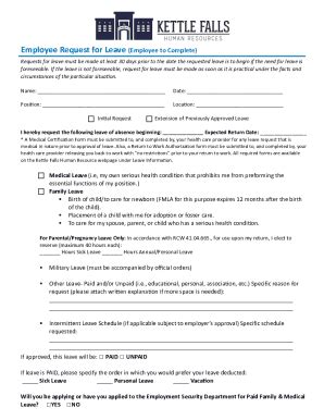 Fillable Online Employee Request For Leave Employee To Complete Fax