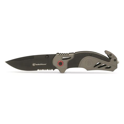 Smith And Wesson Spring Assisted Folding Knife With Seat Belt Cutter 710693 Tactical Knives At