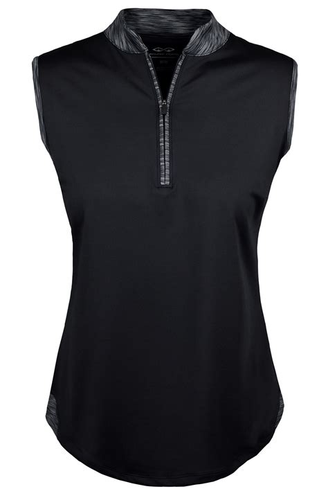 Snake Eyes Golf Ladies 14 Zip Sleeveless Mock Polo Shirt Black