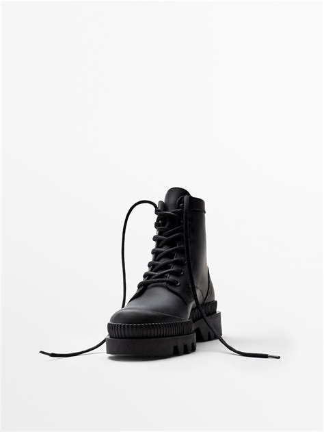 Massimo Dutti Leather Lace Up Boot With Side Zipper Brandslou