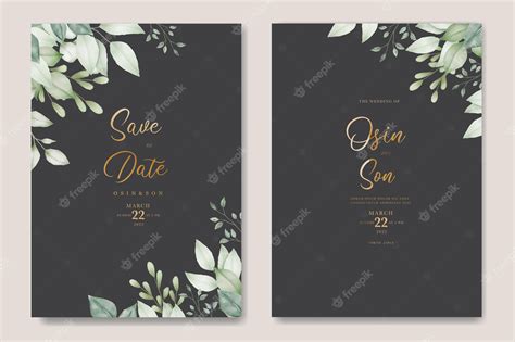 Premium Vector Green Leaves Watercolor Wedding Invitation Card Template