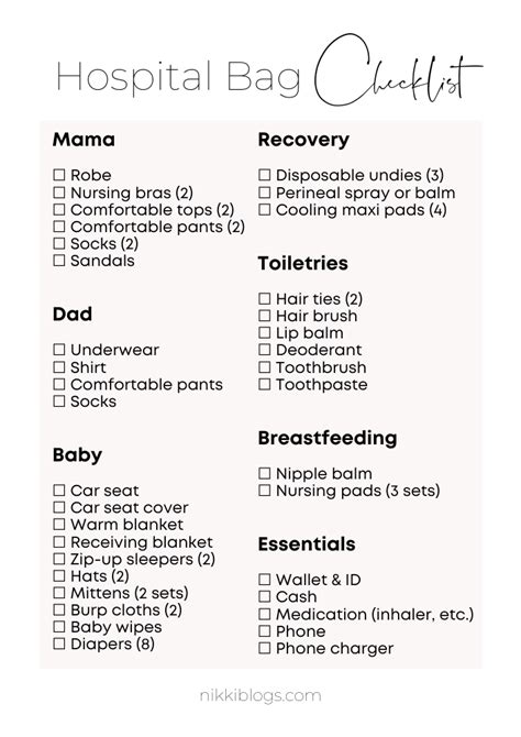 Free Printable Hospital Bag Checklist What To Pack For Mom Baby