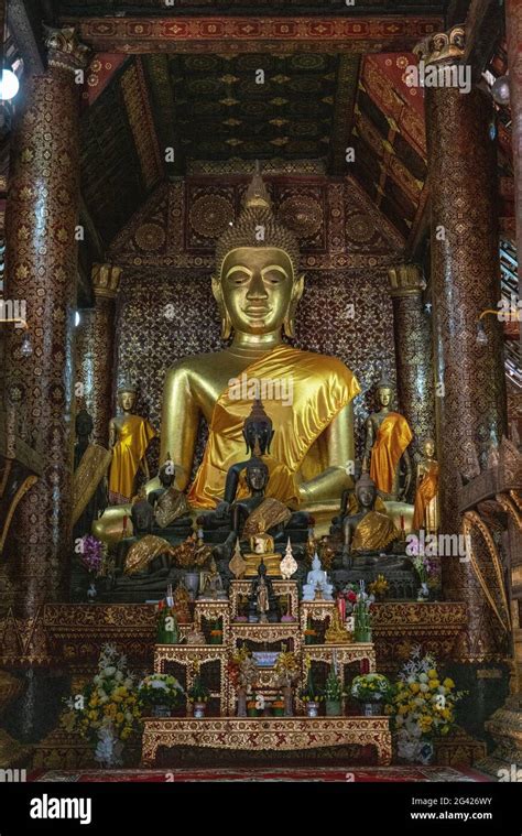 Giant Buddha Statue Inside Of Wat Xieng Thong Temple Luang Prabang