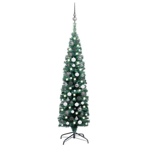 HOP Sapin de Noël artificiel mince et LED et boules Vert 150 cm