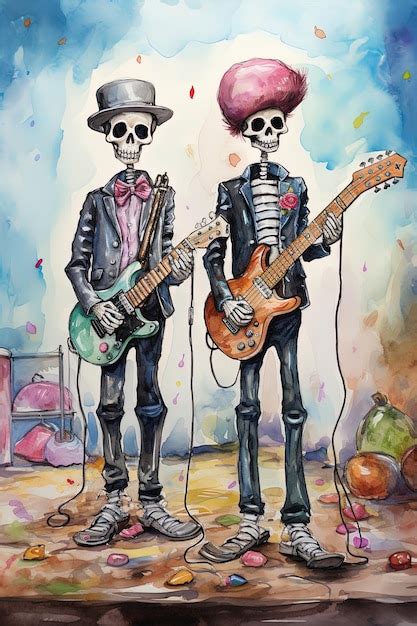 Premium Photo A Painting Of Skeletons And A Guitar