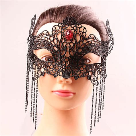 Women S Rhinestone Tassels Black Lace Masquerade Mask Halloween Fancy Ball Prom In Party Masks