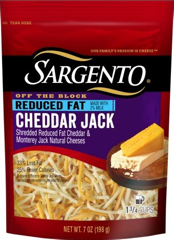 Sargento Reduced Fat Shredded Cheddar Jack Cheese Food Library