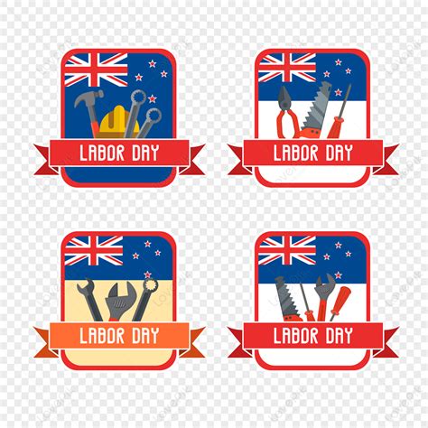 Red Ribbon Labor Day New Zealand Flag Label Travel Labour Day PNG