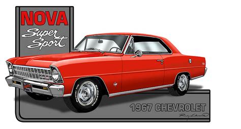 1967 Chevrolet Nova Super Sport Red Muscle Car Art Drawing By Rudy