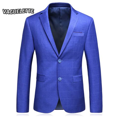 Royal Blue Plaid Men Blazers Designs Stylish Male Suit Jacket Skinny Slim Wedding Dresses Stage