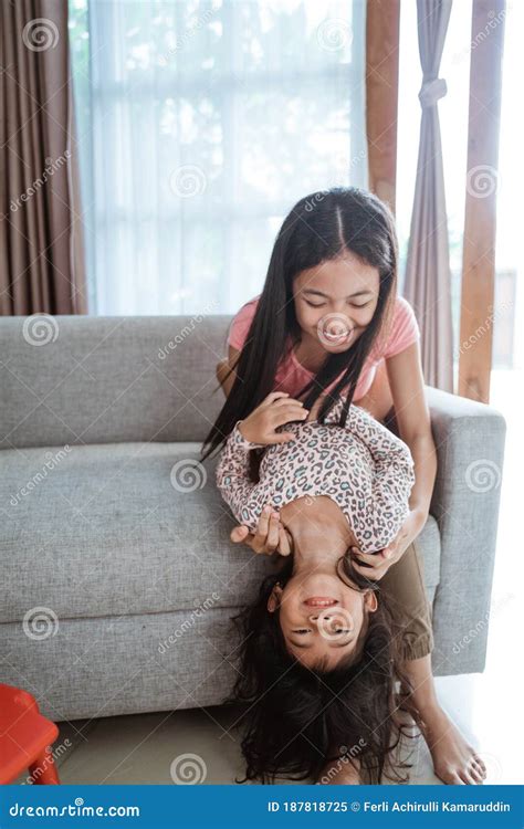 Sister Tickle Each Other Playing Together Stock Image Image Of