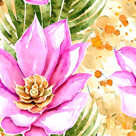 Aquarell Botanische Blume Mit Goldenem Und Rosafarbenem Glitzer In