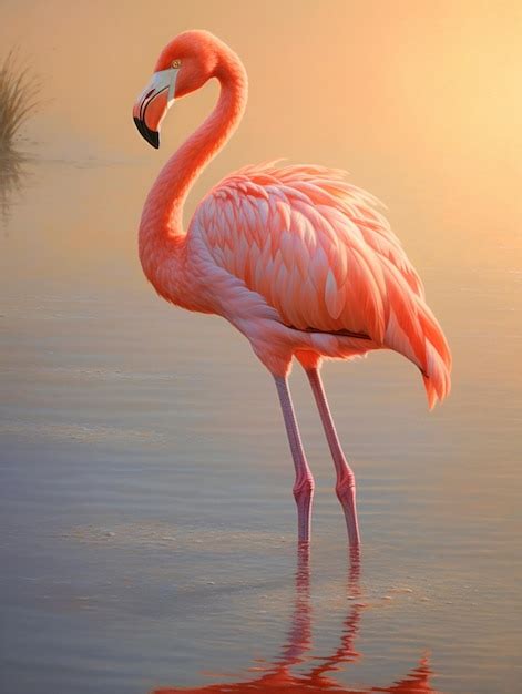 Un Flamant Rose Se Tient Dans L Eau Avec Le Soleil Qui Brille Dessus