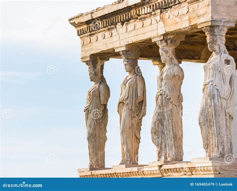 Caryatid Statues As The Columns Of Erechtheion Temple In Acropolis Of