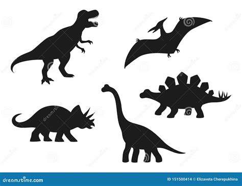 Siluetas Del Vector Del Dinosaurio T Rex Brachiosaurus Pterod Ctilo