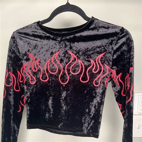 Forever 21 Tops F2 Fashion Crop Top With Flames On Sleeves Black