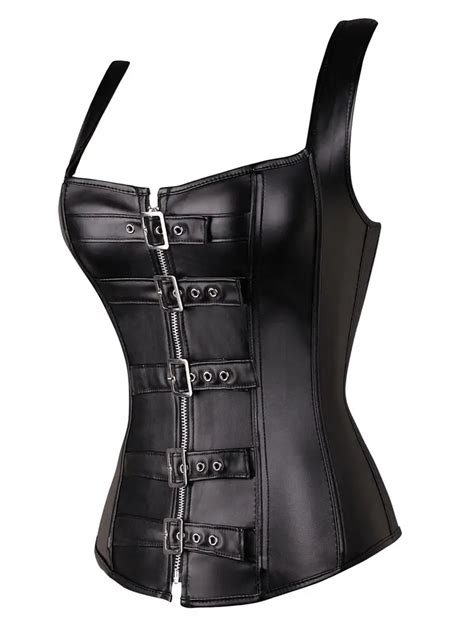 Womens Punk Rock Faux Leather Steampunk Corset Set Retro Temu