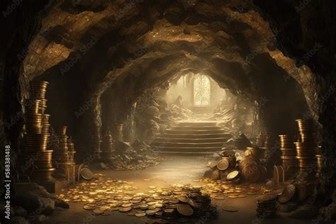 Golden treasure cave created with Generative AI Stock Illustration ...