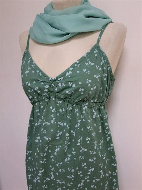 Sale Sage Green Floral Hearts Sundress Shift Slip Boho By Orlyla